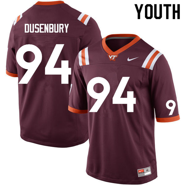 Youth #94 Conner Dusenbury Virginia Tech Hokies College Football Jerseys Sale-Maroon - Click Image to Close